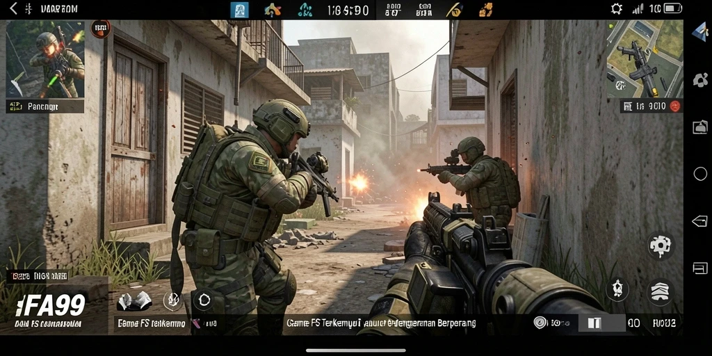 Tampilan gameplay menegangkan dari FA99 dengan aksi tembak-menembak yang intens.