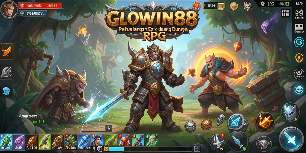 Screenshot utama GLOWIN88 menunjukkan karakter beraksi dalam dunia RPG yang menawan.