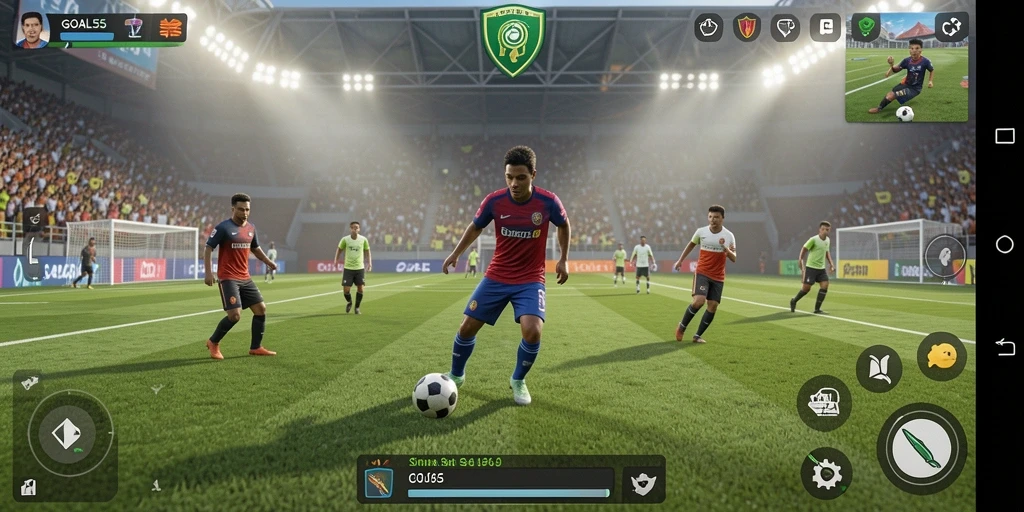 Tampilan dinamis gameplay GOAL55 dengan aksi sepak bola yang mendebarkan.
