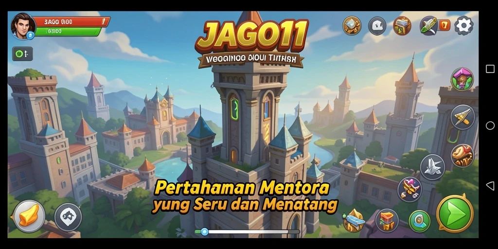 Tangkapan layar dari gameplay menegangkan JAGO11 yang menunjukkan pertahanan menara.