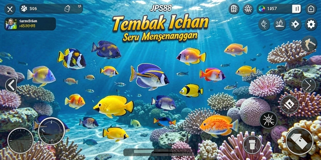Screenshot gameplay JPS88 dengan aksi menembak ikan yang seru.