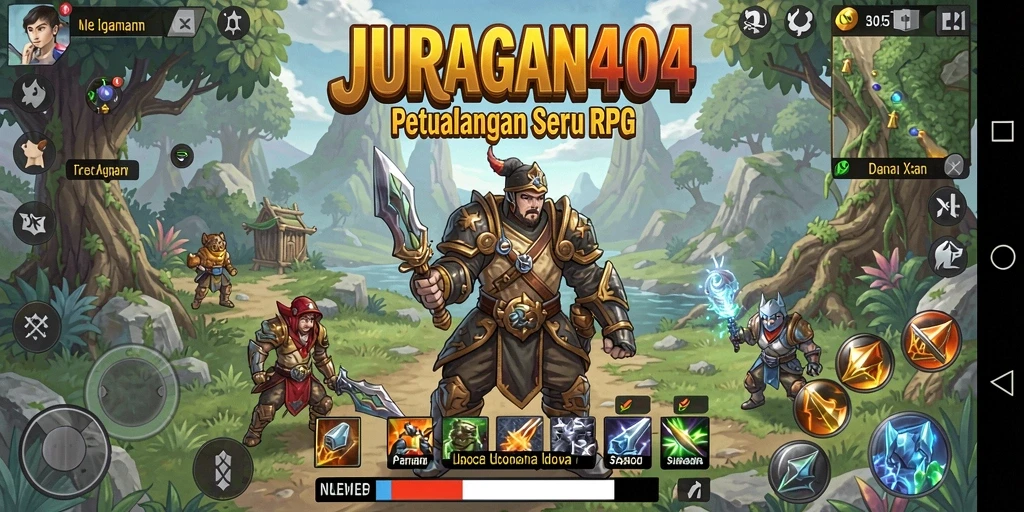 Gameplay seru JURAGAN404 dengan petualangan dan strategi RPG.