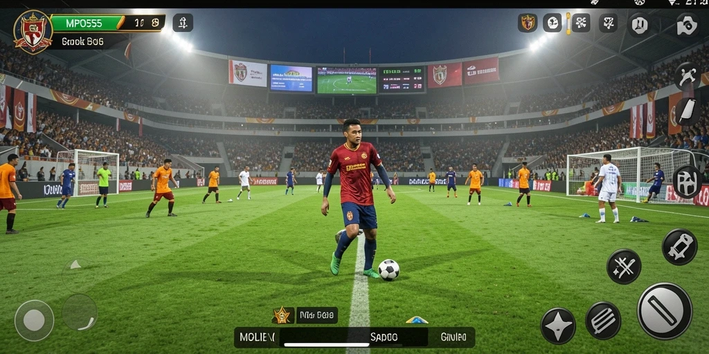 Tampilan gameplay seru dalam MPO555 dengan momen sepak bola menegangkan.