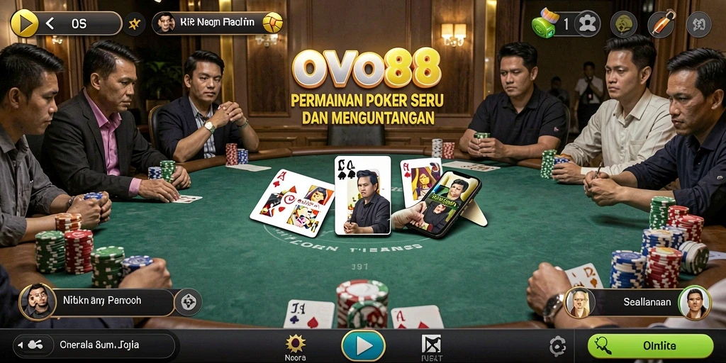 Screenshot utama OVO88 menampilkan gameplay poker yang menarik.