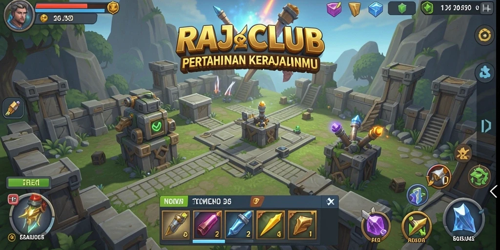 Menampilkan gameplay seru Tower Defense di RAJACLUB.