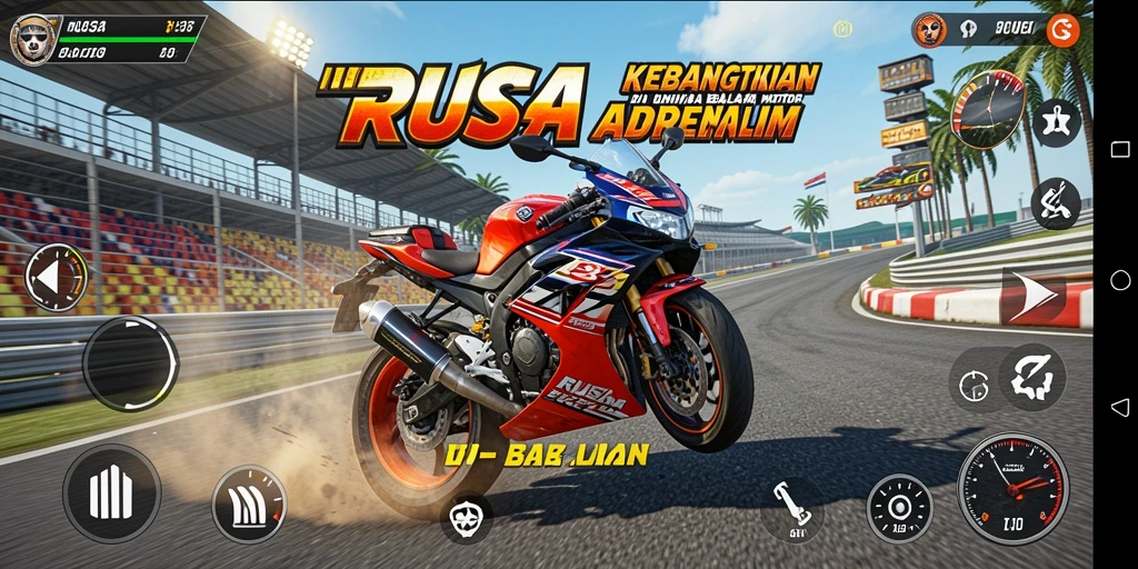 Screenshot RUSA33 menunjukkan aksi balap motor yang cepat dan mendebarkan.