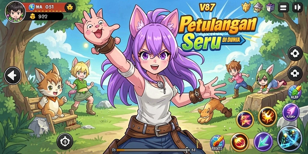 Tampilan gameplay V87 yang penuh warna dan menarik dari dunia Anime.