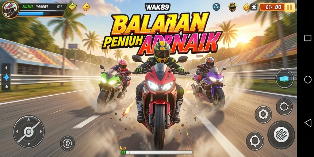 Tampilan gameplay WAK89 yang menegangkan saat balapan motor.