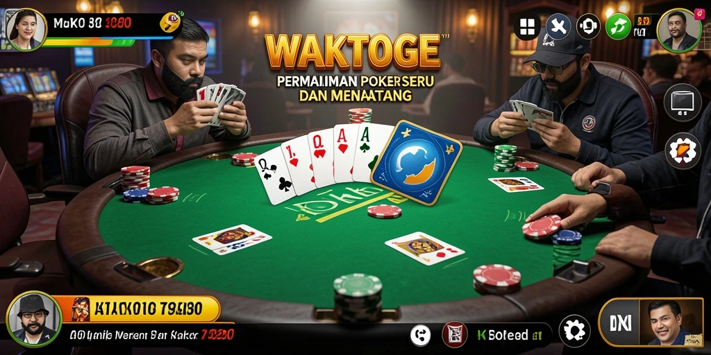Tampilan main poker seru dengan fitur interaksi antar pemain.